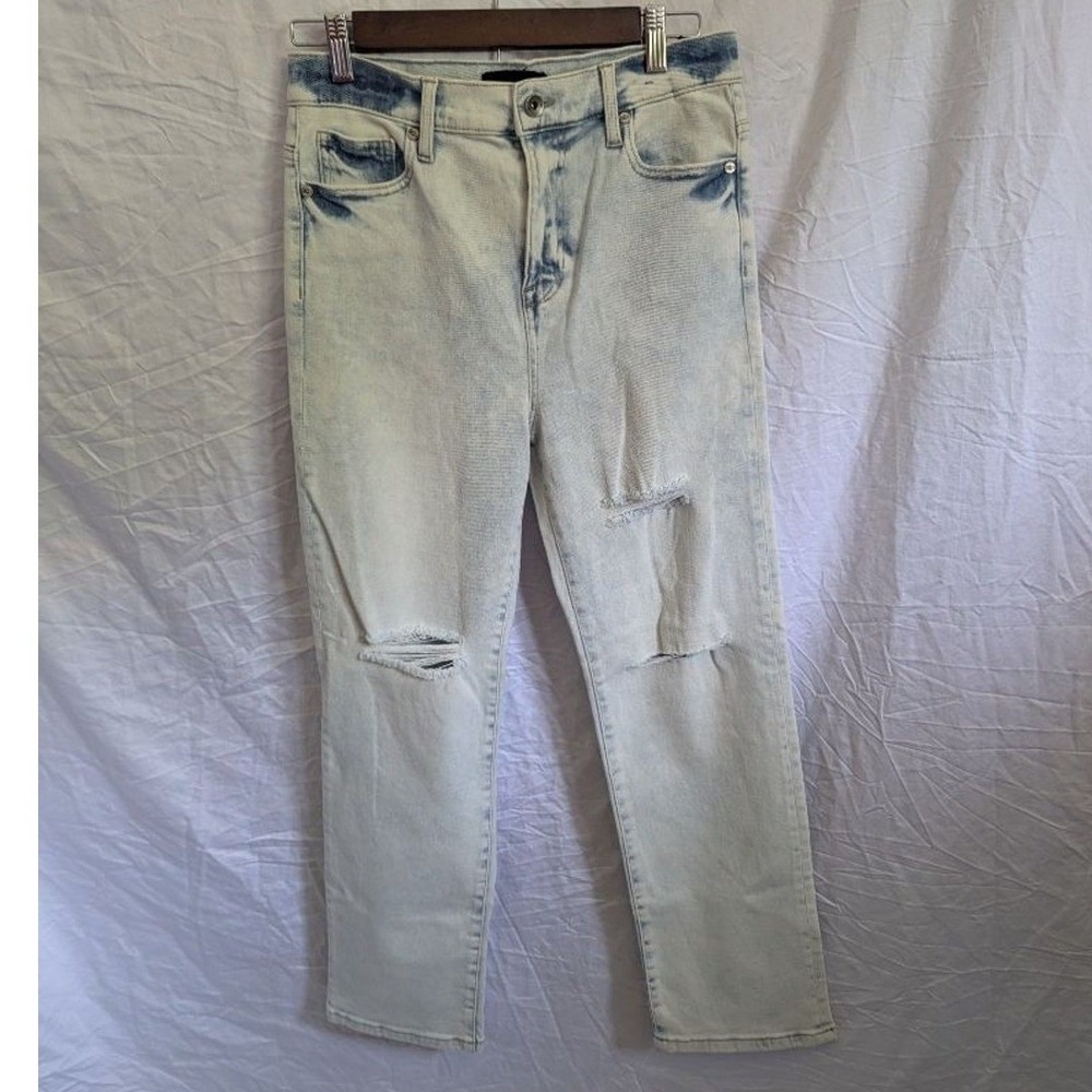 Straight Leg Light Acid Wash Denim Distressed Ripped Jeans 9/29 High Rise 90s